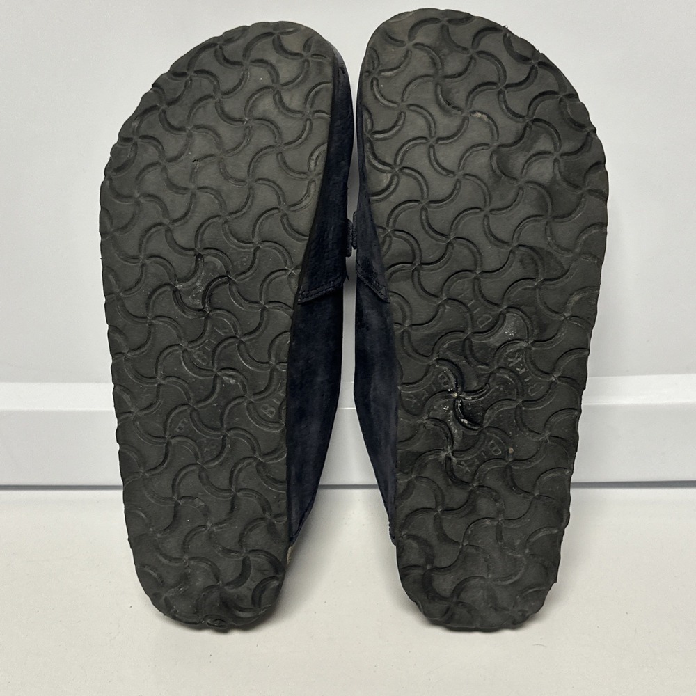 Papillio Birkenstock 39 Pebbled Moccasin Clog Black Leather Sandal Shoe Stitch - Picture 12 of 12